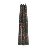 SD-Set of 3 Black Folk Floral Taper Candles