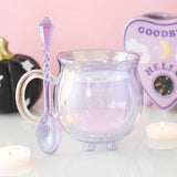 SD-Purple Double Walled Glass Cauldron Mug with Spoon