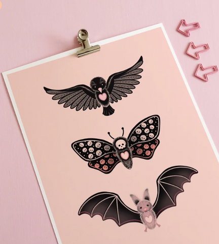 WSA-Crow Moth Bat Art Print- 8.3x11.7 "A4"