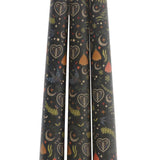 SD-Set of 3 Black Folk Floral Taper Candles