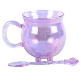 SD-Purple Double Walled Glass Cauldron Mug with Spoon