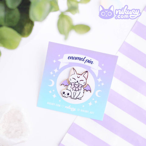 NIK-White Meowgic | Purple Bat Cat Enamel Pin