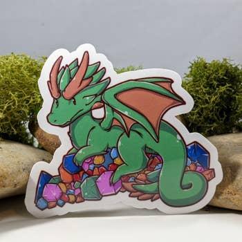 MGC-Green Dragon Guarding Horde of Dice Sticker - 2.5"
