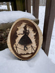 HELLL-Ally Gal Tightrope Girl Woodcut Round Plaque