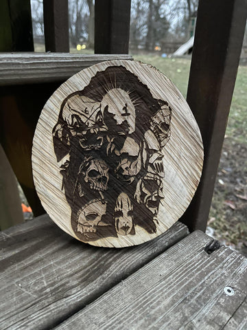 HELLL-Slipknot Full Band Woodcut Round Plaque