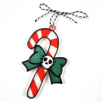 PV-Spooky Skull Candy Cane 3D Printed Christmas Ornament