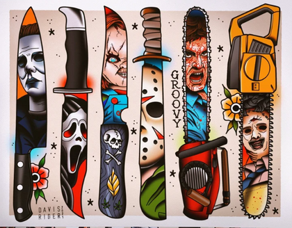 DR-Horror Weapons Tattoo Flash Art Print - 11x14