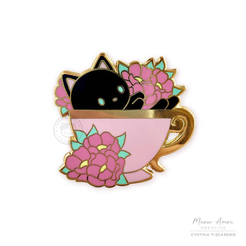 MAC-Black Cat Tea Cup Enamel Pin