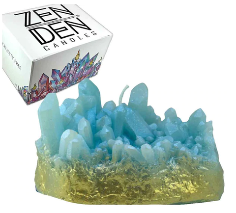ZDC-Gold Dipped Aura Quartz Candle - Blue & Gold