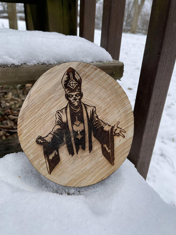 HELLL-Papa Emeritus Woodcut Round Plaque