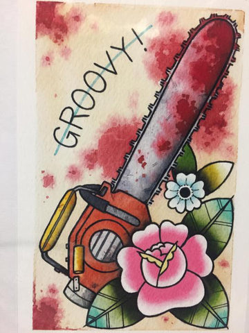 MC-Chainsaw Groovy Tattoo Flash Print  - 4x6
