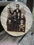 HELLL-Addams Familly Woodcut Round Plaque