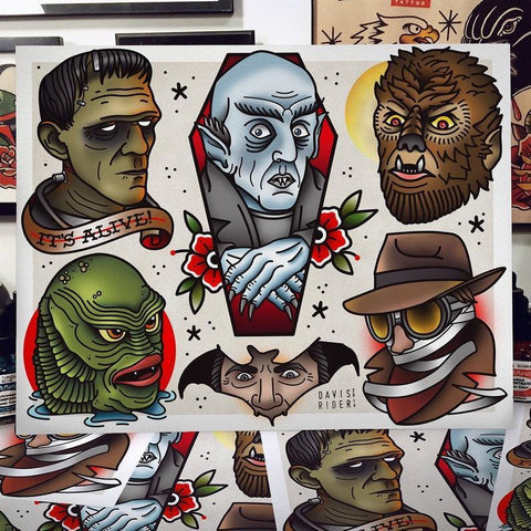 DR-Classic Horror Icons Tattoo Flash - 11x14
