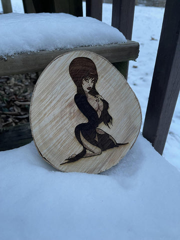 HELLL-Elvira Cartoon Woodcut Round Plaque