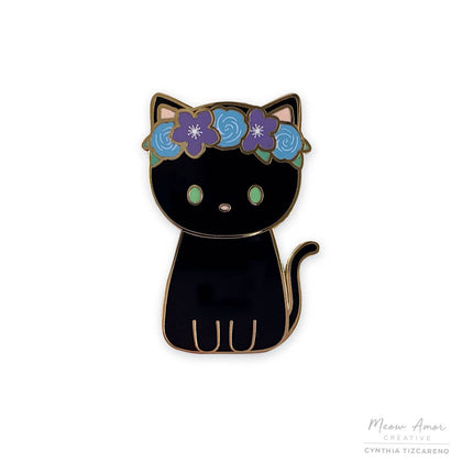 MAC-Flower Crown Black Cat Enamel Pin