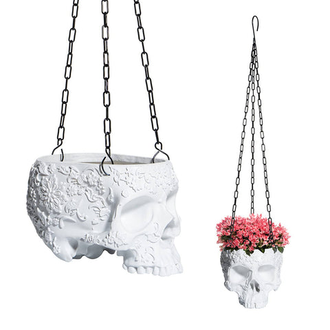TWS-Skeleton Hanging Skull Plant Planter - White