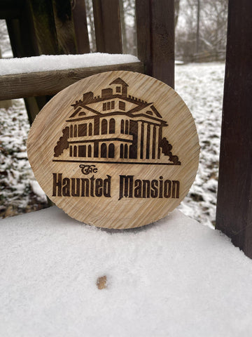 HELLL-Haunted Mansion Woodcut Round Plaque