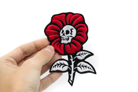 PRP-Skull Flower Iron On Embroidered Patch