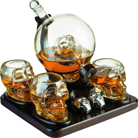 TWS-Large Skull Face Decanter with 4 Skull Shot Glasses